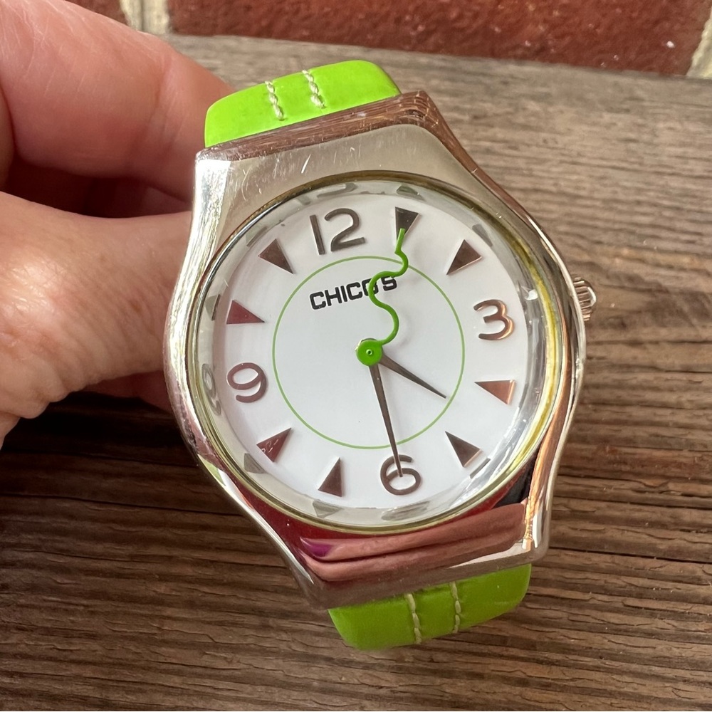 Chico’s Bracelet Bangle Cuff Lime Green and Silver Watch